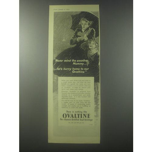 1954 Ovaltine Drink Ad - Never mind the weather, mummy.. Let's hurry home