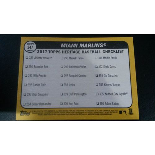 2017 Topps Heritage Card # 347 Miami Marlins Team Card Near Mint (7)