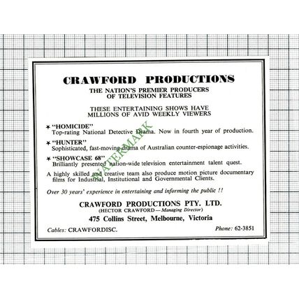 Crawford Productions Melbourne Australia Advert - 1968 Cutting