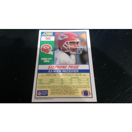 1990 Score Football Card # 096 Stephone Paige Ex-Mt (6) Kansas City Chiefs