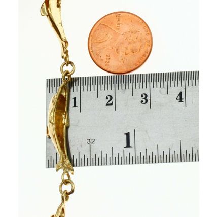 New Real Solid 14 K Yellow Gold Rare Dolphin Bracelet 7 Inch long 11.5 Grams