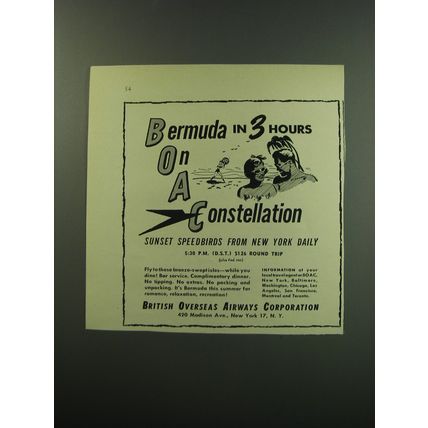 1949 BOAC British Overseas Airways Corporation Ad - Bermuda in 3 hours