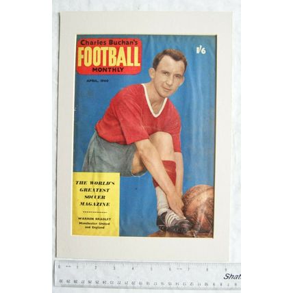 1960 mounted illustration Warren Bradley, Manchester United & England