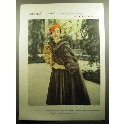 1958 Maximilian Fur Coat Ad - Lutetia brand, Emba natural gunmetal mutation mink