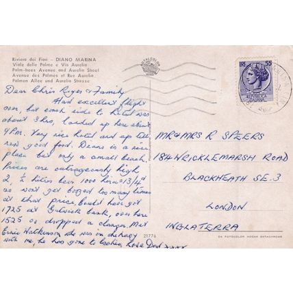 Diano Maria Viale della Palme Italy Postcard posted 1971 creased