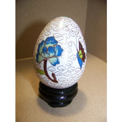 Vintage Cloisonne Enamel Egg w/ Stand 2 1/2" Butterfly