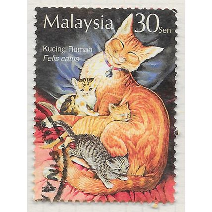 MALAYSIA 2002 CATS KUCING KITTENS MOTHER ANIMAL 30s USED perf crease top right