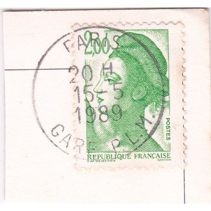 France 1989 GARE PARIS-LYON-MEDITERRANEE POSTMARK on 2f Marianne VGC