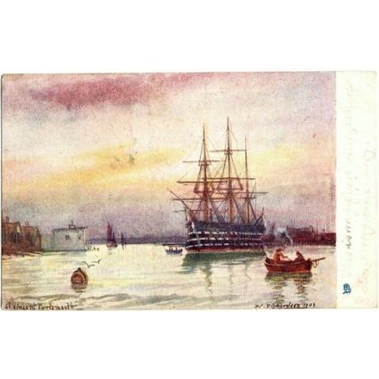 Postcard Painting "St Vincent Portsmouth"+ NEWPORT 560 Duplex Postmark 1904