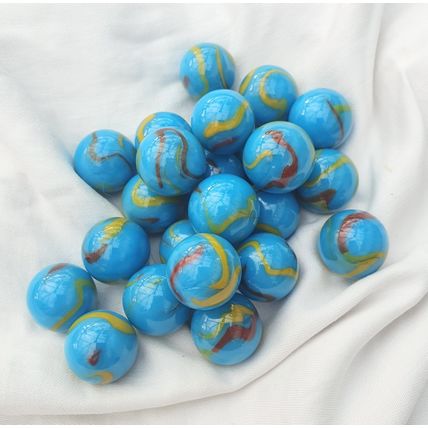 SERPENT, 12 Beautiful Glass Marbles, Blue with Yellow & Red Swirl, 22mm, New