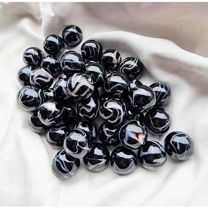 ZEBRA - 12 Beautiful Glass Marbles, Black with White Swirl, 22mm, Brand New