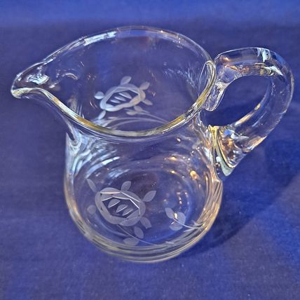 Vintage ETCHED GLASS CREAMER 4" ROSE Flower Floral Crystal