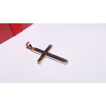 Estate 1" Star etched front and polished back 14Kt Y/Gold Cross Pendant #22066