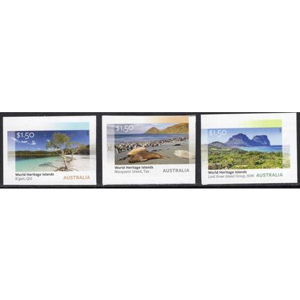 AUSTRALIA: 2025, UNESCO WORLD HERITAGE ISLANDS, SET 3 MNH S/A SINGLES STAMPS.246