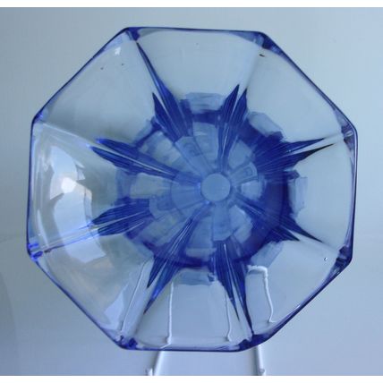 French Art Deco Blue Glass Part Frosted Vase.