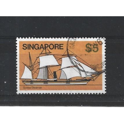 Singapore.SG375 $5 Chusan (screw steamer).Fine Used.Jun25a