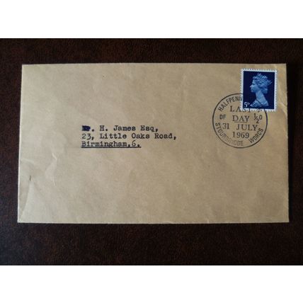 1969 GB Halfpenny Green Last Day 1/2d Cover Special handstamp cancel Stourbridge