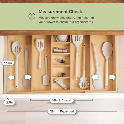 Adjustable Kitchen Drawer Organizer for Utensils and Junk, Food-Safe Contract Gr