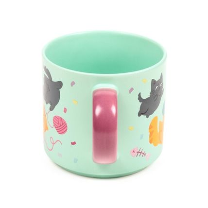 Cats Playing with Wool Mug Porcelain 9 CM Green Ceramic Tableware Gift