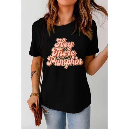 Black Hey There Pumpkin Leopard Graphic Tee