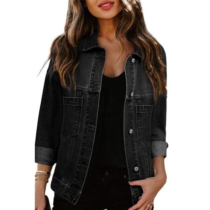Black Washed Oversize Pocketed Denim Jacket