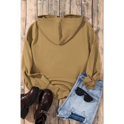 Brown Solid Kangaroo Pocket Half Zipper Oversized Hoodie