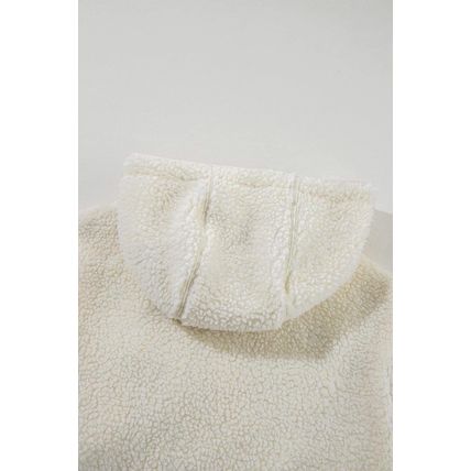Beige Fleece Zip Up Drawstring Hooded Pocketed Jacket