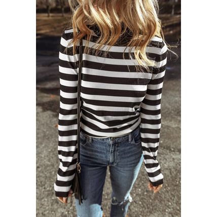 Black Stripe Slim Fit High Neck Knit Sweater