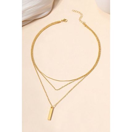 Gold Bar Pendant Layered Adjustable Chain Necklace