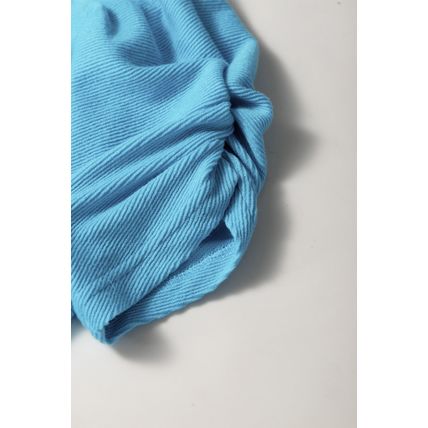 Light Blue Bubble Sleeve Solid Color Elegant T-Shirt