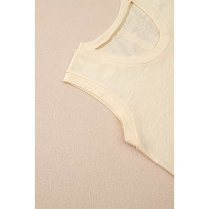 Beige Solid Color Tank Top and Smocked Waist Pants Set