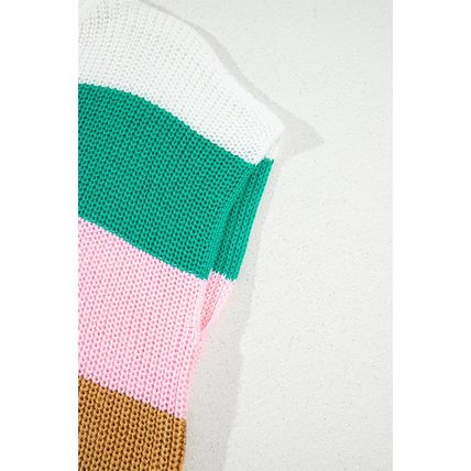 Multicolour Color Block Notch V Neck Sweater T Shirt