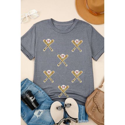 Gray Sequined Game Day Casual Tee