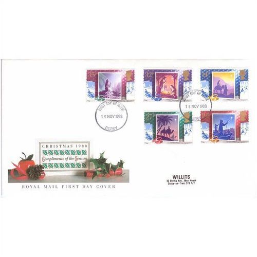 GREAT BRITAIN GB 1988 CHRISTMAS CARDS OFFICIAL FIRST DAY COVER DERBY CDS