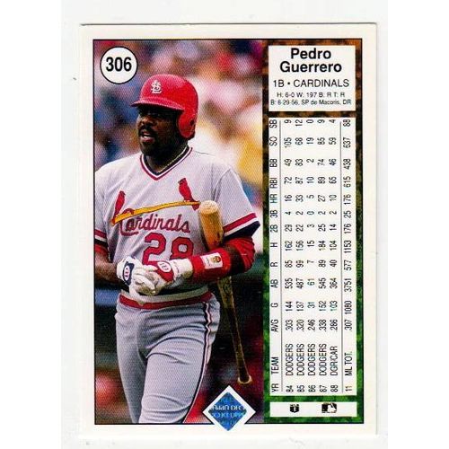 1989 Upper Deck Pedro Guerrero baseball card #306 – Cardinals
