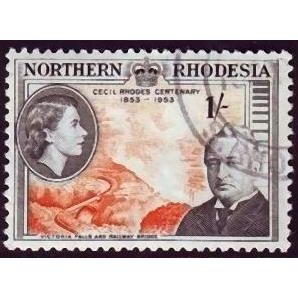 Northern Rhodesia QEII 1953 Rhodes Centenary 1s Orange & Black Used SG 58 stamp