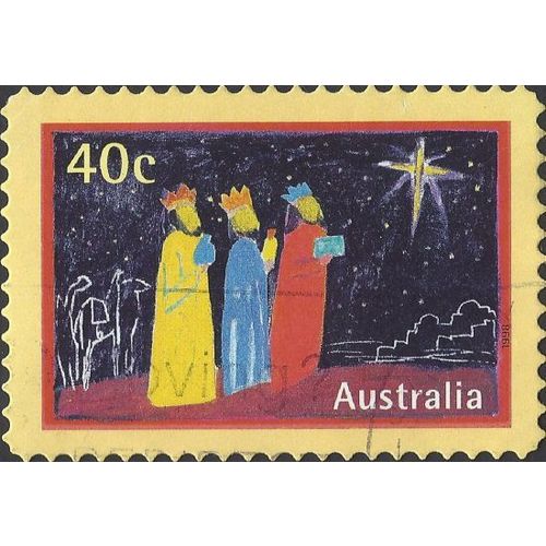 AUSTRALIA, CHRISTMAS, Three Kings bear gifts s/a, yellow 1998, 40c, #2