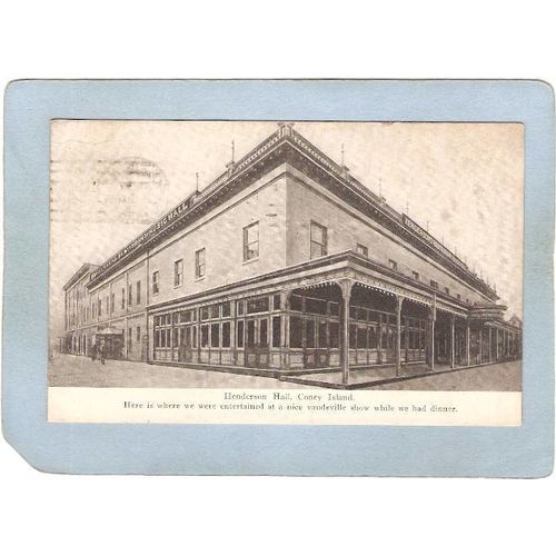 New York Coney Island Amusement Park Postcard Henderson Hall Restaurant Mu~373