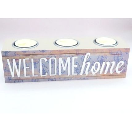 Welcome Home Triple Tea Light Holder 6 CM Gift Home Decor Boxed Decorations