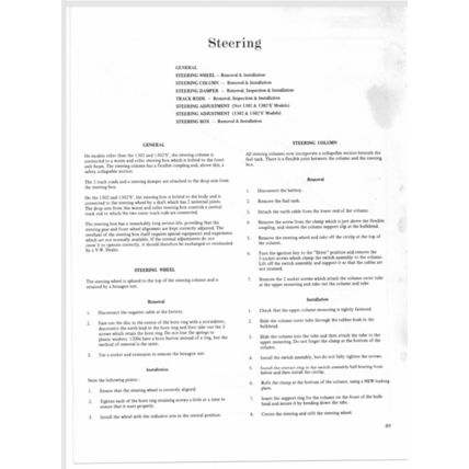 VW Beetle Service Repair Manual 1971 WSM157 901610356 PDF
