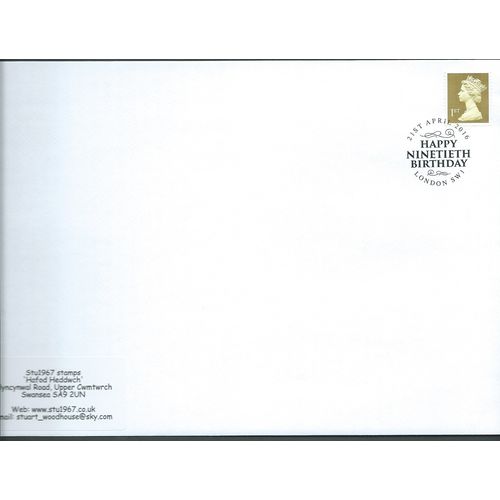 2016 1ST 'GOLD ' MACHIN- 'HAPPY NINETIETH BIRTHDAY, ' SW1' PMK (EBIDPACK3886)