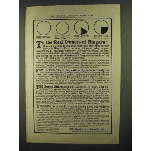 1911 American Civic Association Ad - Owners of Niagara