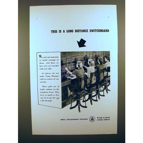 1942 Bell Telephone Ad - This Long Distance Switchboard