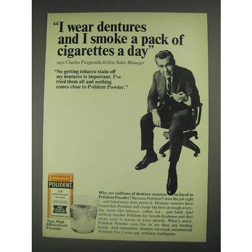 1967 Polident Denture Cleanser Ad - Smoke a Pack a Day