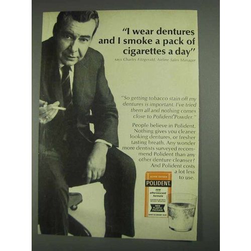 1967 Polident Denture Cleanser Ad - Pack of Cigarettes