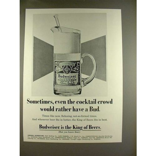 1970 Budweiser Beer Ad - Even the Cocktail Crowd!