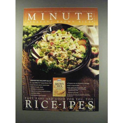 1991 Minute Instant Brown Rice Ad - Recipe for Chicken Rice Waldorf Salad
