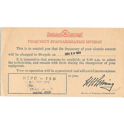 Canada Meter Post Card USED Ontario Hydro RETURN 1955