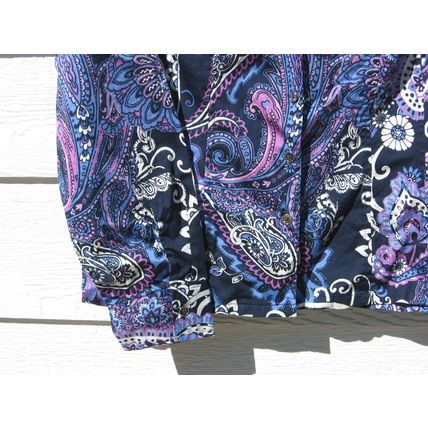 Womens Jones New York Shirt L Large Blue Paisley Flowers Blouse Top