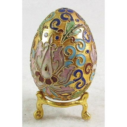 Gorgeous Gold Cloisonne Enamel Floral Collectible Egg with Gold Stand